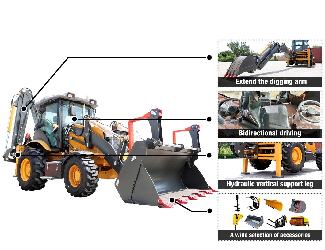 Diesel Tractor Loader Backhoe 1.2ton Agriculture Tractor Machine 0.1cbm Bucket