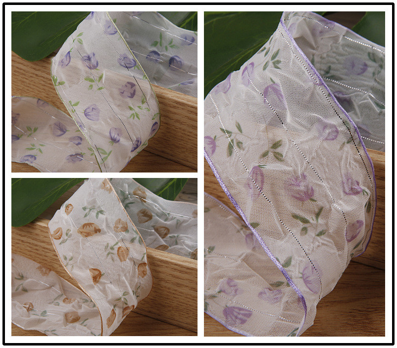 40mm 50mm Organza Ribbon With Floral Printed Polyester Ribbon OEM Eco Friendly