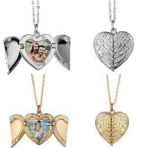 Quality Sublimation Blank Angel Wings Locket Photo Necklaces Pendants Sublimation Printing Jewelry wholesale