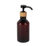 Amber Slanted Shoulder PET Bottle Natural Bamboo Long Nozzle Lotion Pump 7oz