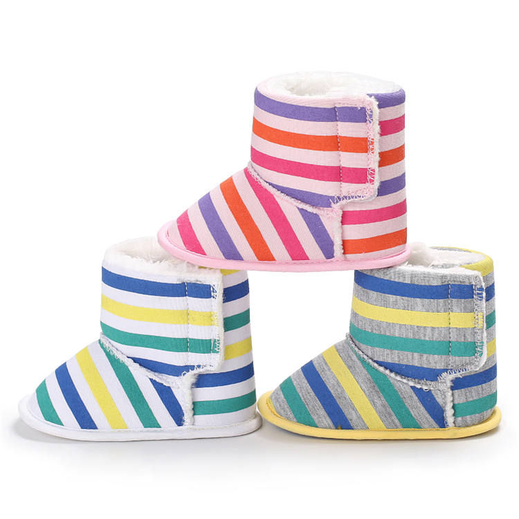 Hot sale 2019 warm cotton Rainbow striped 0-18 months boots shoes for baby