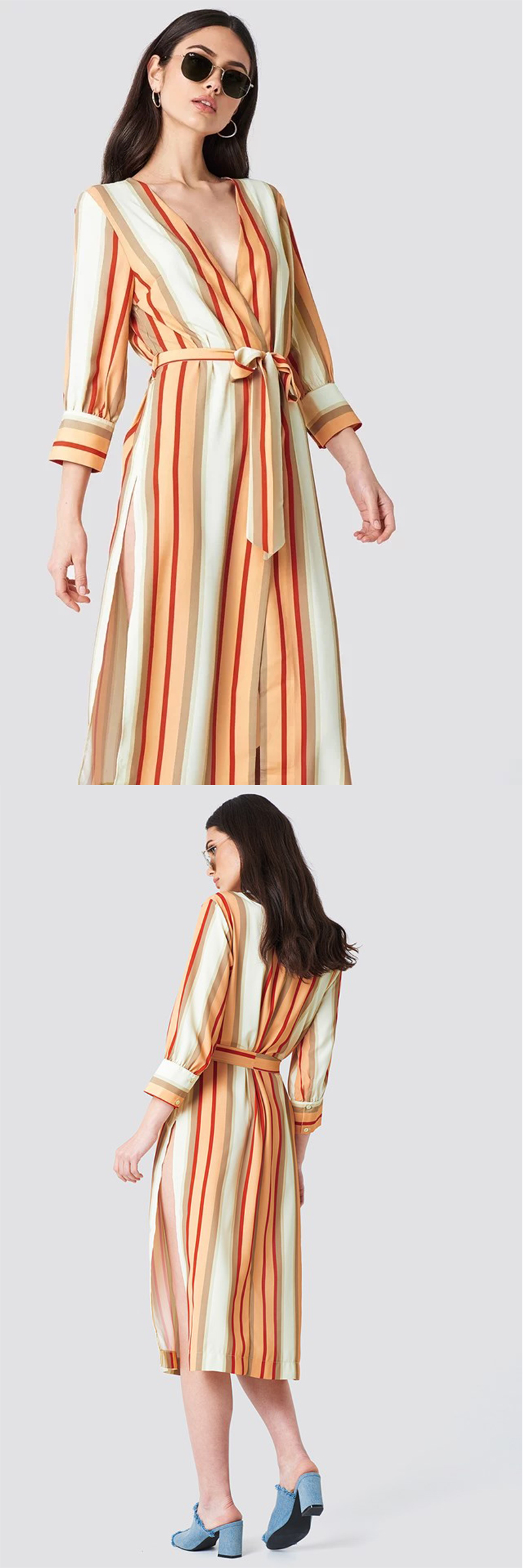 2018 Striped Kimono Multicolor Women Autumn Dress