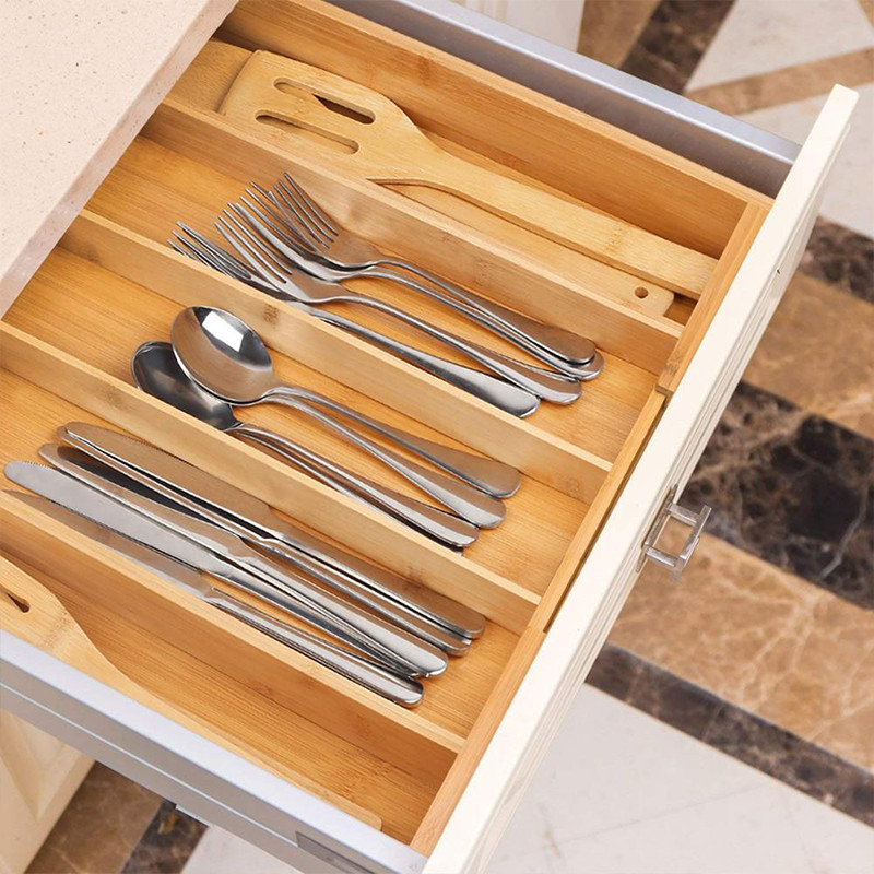 Bamboo Expandable Compartment Drawer Storage Box
