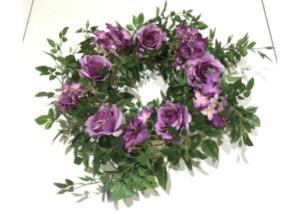 Quality 55cm Purple Rose Faux Flower Wreath With Green Leaves wholesale