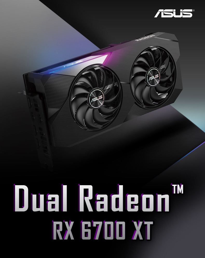 12G GDDR6 Desktop Graphics Card ASUS DUAL-RX6700XT-12G Fan Cooler