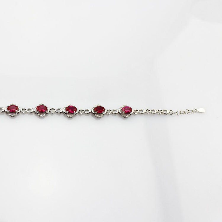 Sterling Silver Link 5x7mm Created Ruby Cubic Zircon Tennis Bracelet (H08RED)