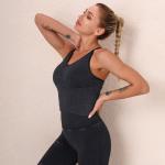 Seamless wash sports tights slim stripes back fitness vest women's high-bounce