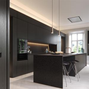 Quality Contemporary Style Built In Kitchen Cabinets Black PVC Kitchen Cabinets wholesale