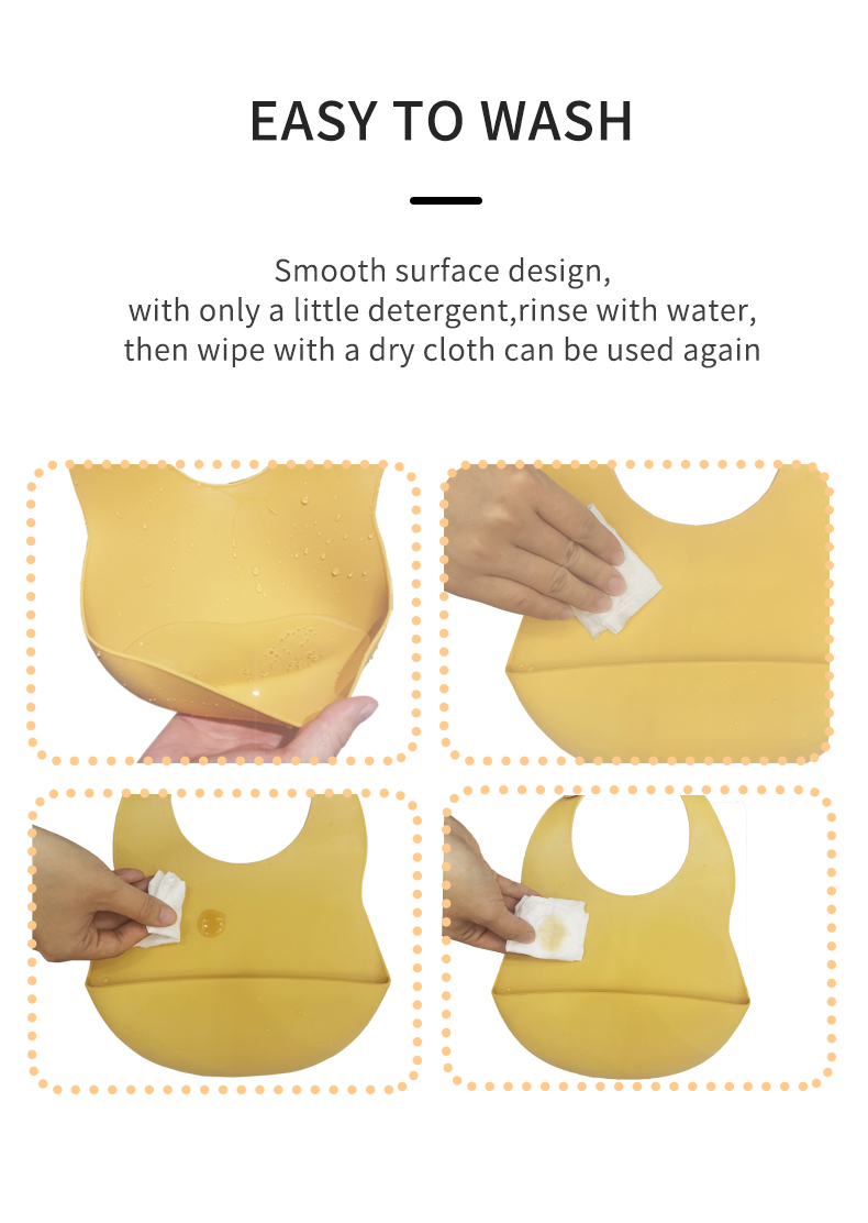 4 Buttons BPA Free Silicone Baby Bib Waterproof Soft Durable Adjustable