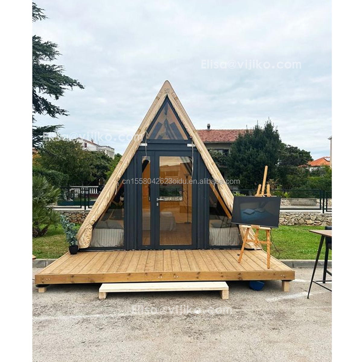 Hotel Resort Prefab Container House with One Bed Bathroom Kitchen and Sandwich Panel Door in Modern Triangular Shape