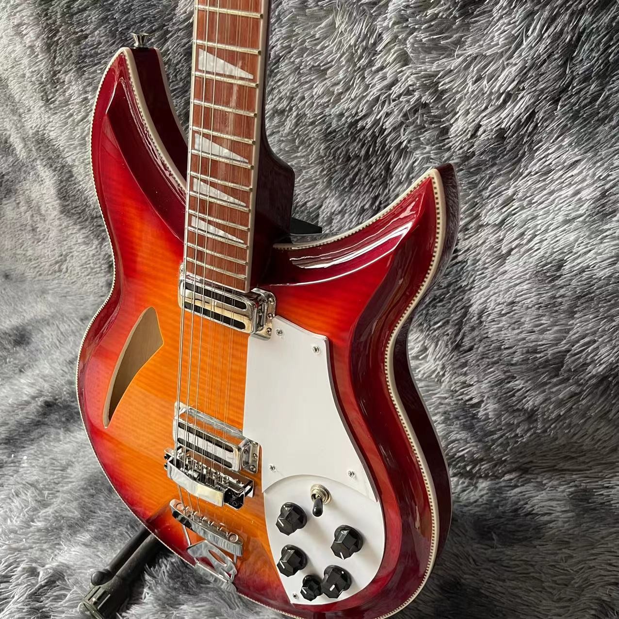 Custom Flamed Maple Top Ricken 381 Style 6/12 String Electric Guitar in Cherry Burst Color