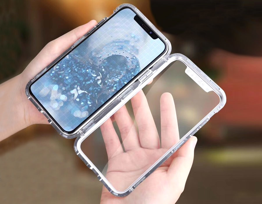 Full protection glass case for iphone X/XR/MAX, glass front and rear,Aluminum frame