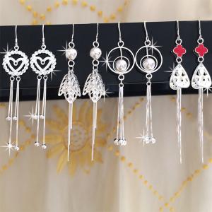 Quality 990 Sterling Silver Jewelry Earrings 7.1cm 0.19oz Long Tassel Drop Earrings wholesale