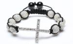 Shamballa Bracelet, Crystal Pave Alloy Beads, Silver Plated Brass Cross