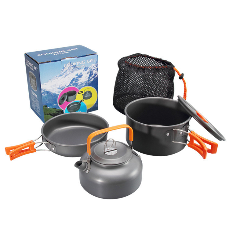 Outdoor Non Stick Camping Cookware Mess Kit Aluminum Picnic Cooking Pot Set