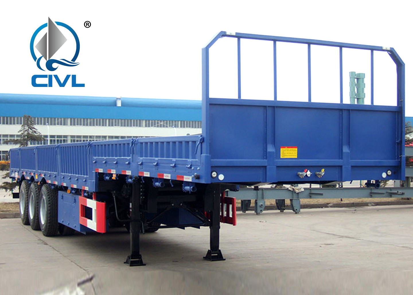 Three Axle Semi Trailer Blue Color Sidewall Semi Trailer Flatbed Trailer High Strength Steel