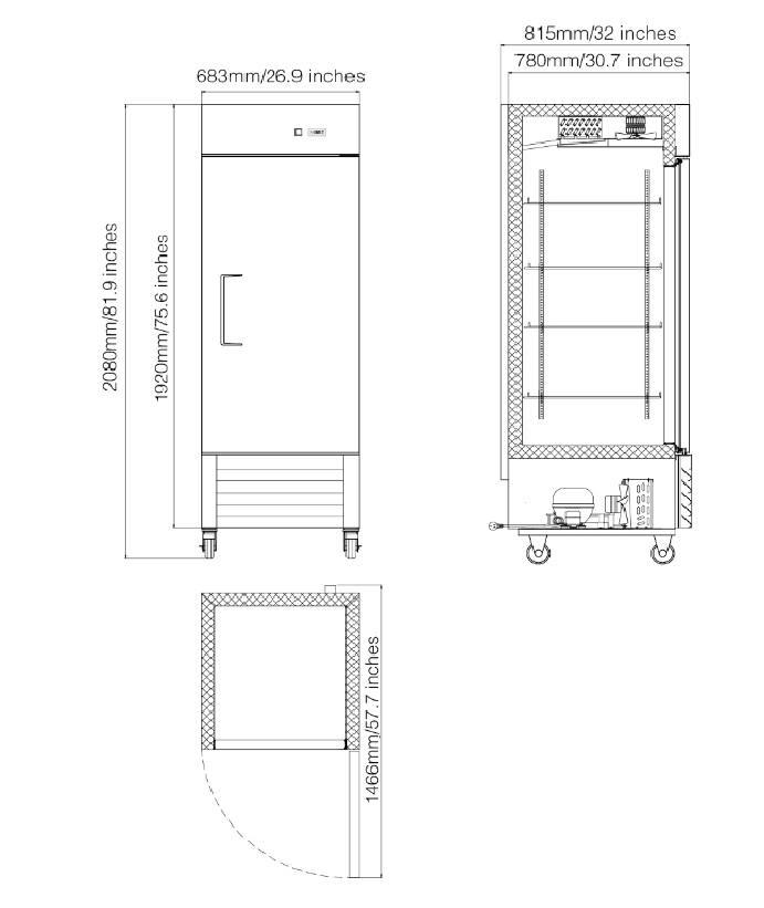 R290 Commercial Reach In Refrigerator Freezer 1 Door 20 Cu.Ft