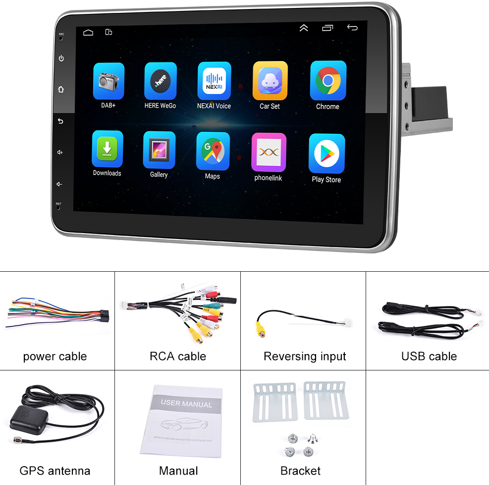 Universal 10.36' IPS Android Car Radio GPS Wifi 1 Din Touch Screen Carplay HD Camera