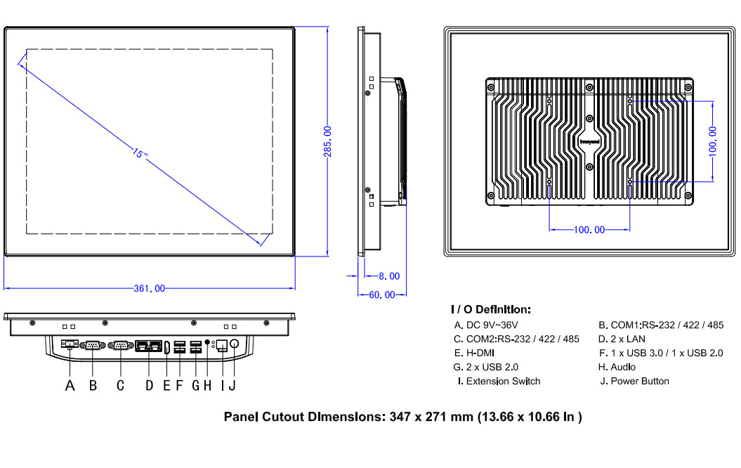 IP65 Embedded Stainless Steel Panel Pc 15 Inch J1900 4G RAM 64GB SSD TPM 2.0