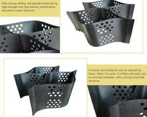 Quality Sandy Yellow Black High Tensile Honeycomb Geocell 100-445mm Raw Material Hdpe Geo Cell For Railway wholesale