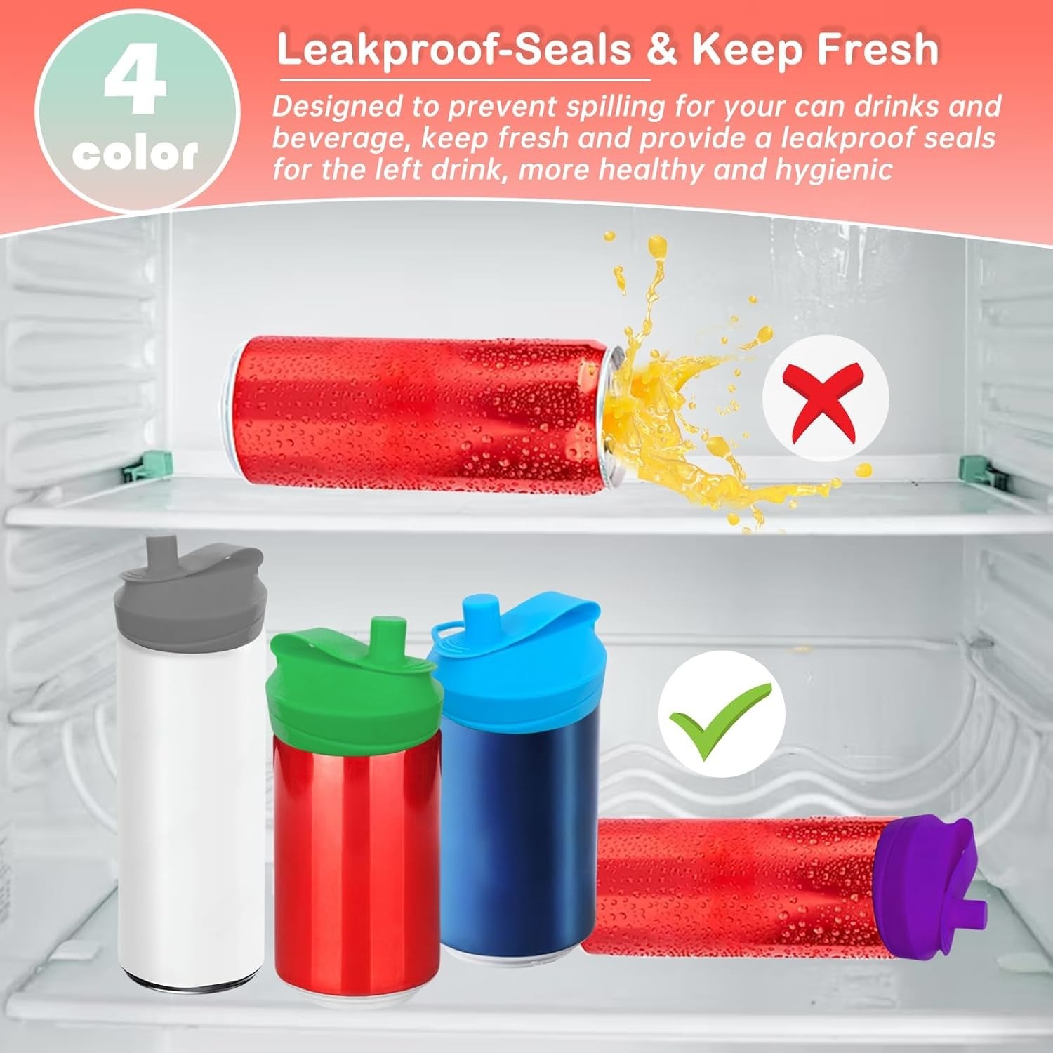 4 Pack Silicone Soda Can Lids With Straw, Soda Can Covers With Silicone Straw BPA-Free Reusable For Fits Standard For Canned Beverage, Beer, Juice