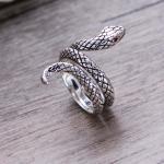 Snake Style Simulated Garnet Eyes Scale Serpent Ring 925 Sterling Silver Band