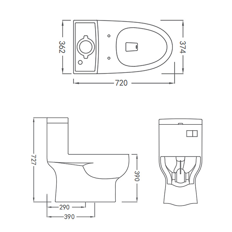 Soft Closed One Piece Toilets Siphonic Flushing 720×374×727mm