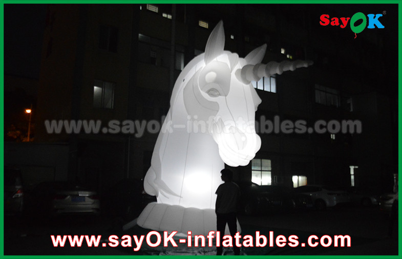 Full White Oxfiord Cloth Inflatable Horse Unicorn With LED Light
