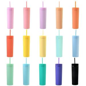 Quality Office 16oz Skinny Tumblers Matte Colored Acrylic Tumblers With Lids And Straws wholesale