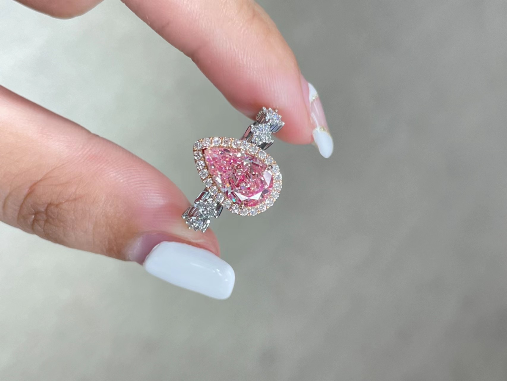 2.31ct Pear Cut Fancy Pink Lab Grown Diamond Halo Ring IGI Certified For Women Wedding