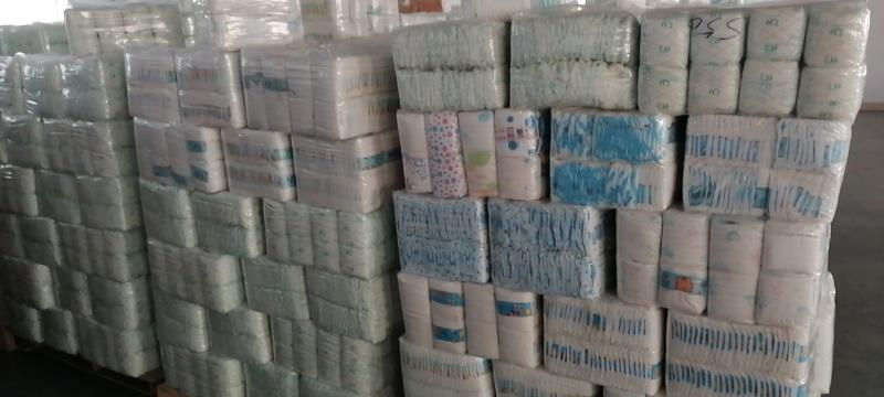 50pcs/bag B Grade Disposable Baby Diaper Stock Lot with Green ADL in Transparent Bag