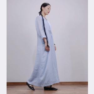 Quality 160gsm Ready Made Garments Pure Linen Tall Dress Long Sleeve Ankle Length wholesale