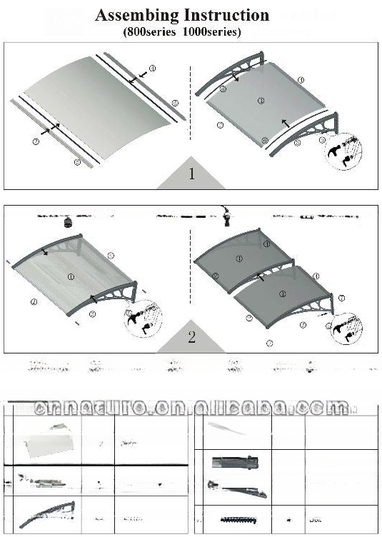 Polycarbonate Sheet Waterproof Window Canopy with 1000mm Width and Black Bracket Color
