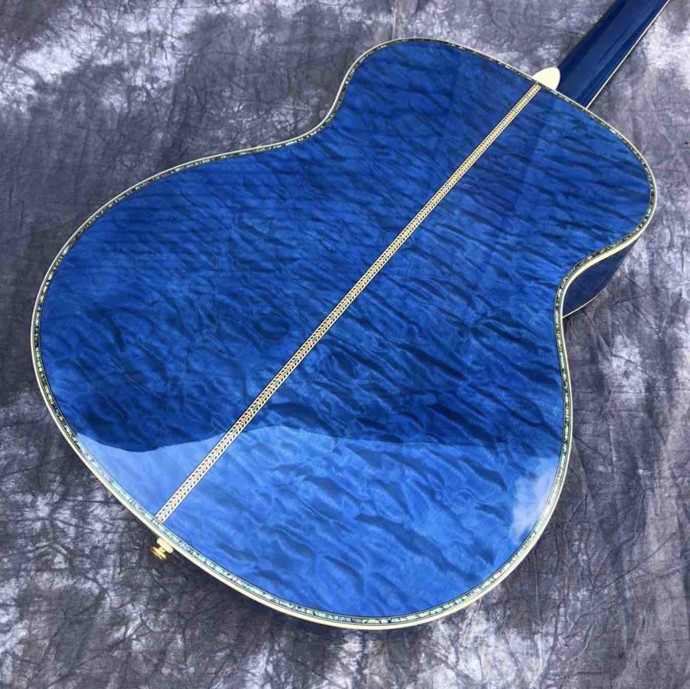 Solid spruce top OM style Acoustic Guitar,Abalone Ebony fingerboard Blue Burst Maple back and sides Acoustic Guitar