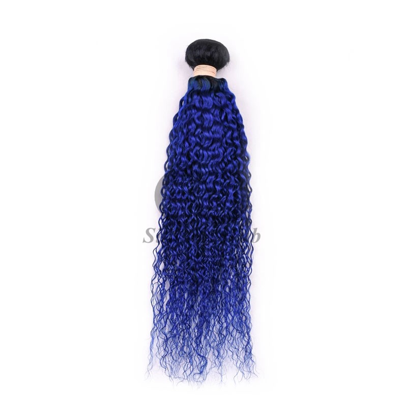 #T1B/Blue Kinky Curly Remy Human Hair Bundles Sew In Weave Bundles Brazilian Bundle Deals