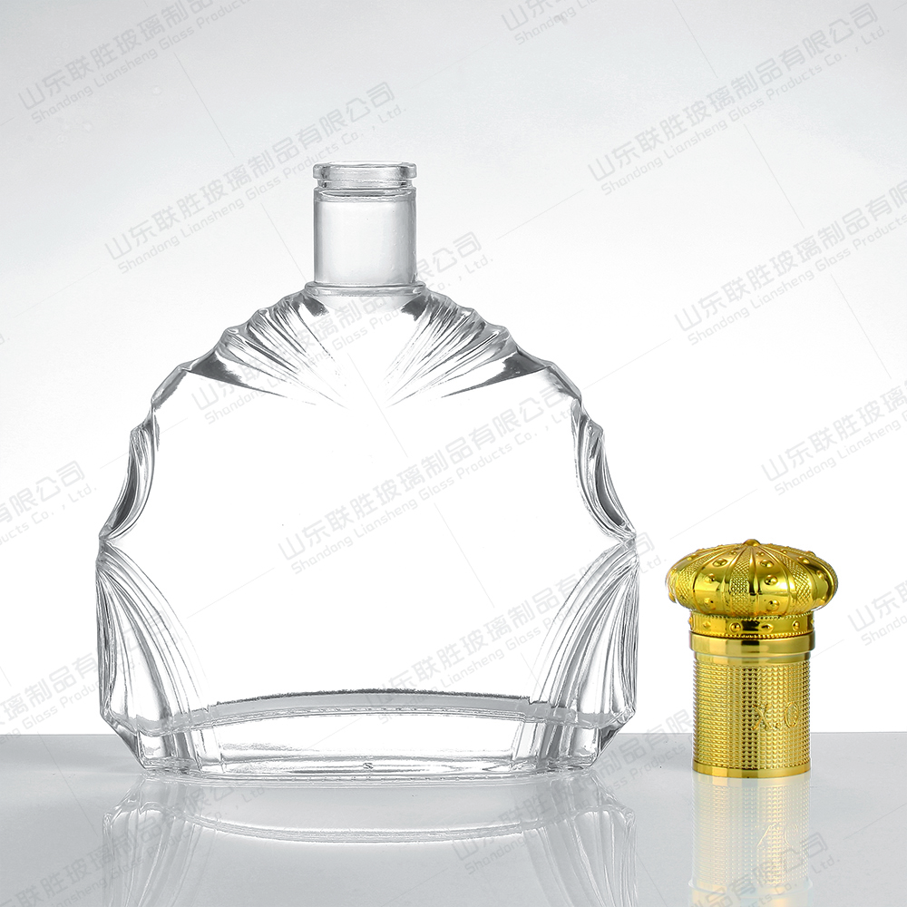 Acid Etch Surface Handling Glass Whisky Brandy Bottle with Round Crystal Stopper