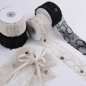 Quality 50mm Shinny Polyester Mesh Ribbon With Floral Jacquard Ribbon wholesale