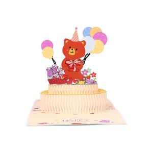 Quality Laser Cut 3d Gift Pop Greeting Cards Cartoon Bear Birthday Cake wholesale