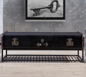 Quality Iron Frame Black Television Stand , Living Room TV Stand Vintage Slate Leather Wood Strip wholesale
