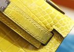 Womens Handhold Yellow 22cm Crocodile Skin Bag With Square Shape