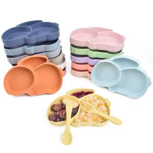 Infants Rabbit Suction Section Plate 100% Silicone Weaning Suction Plates