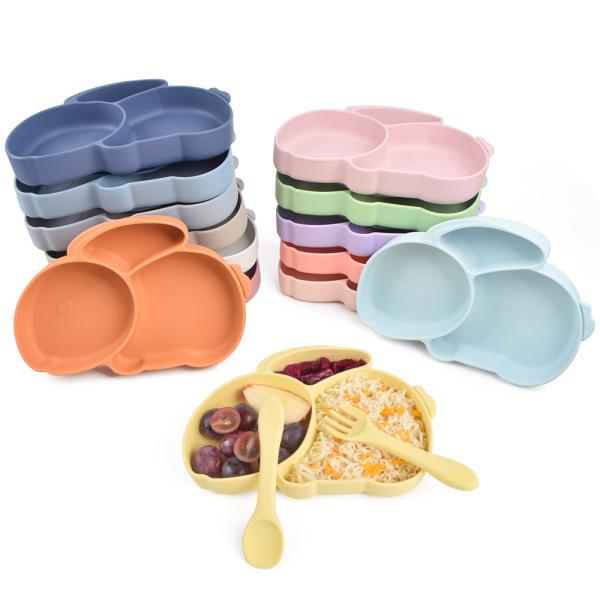 Cheap Infants Rabbit Suction Section Plate 100% Silicone Weaning Suction Plates for sale