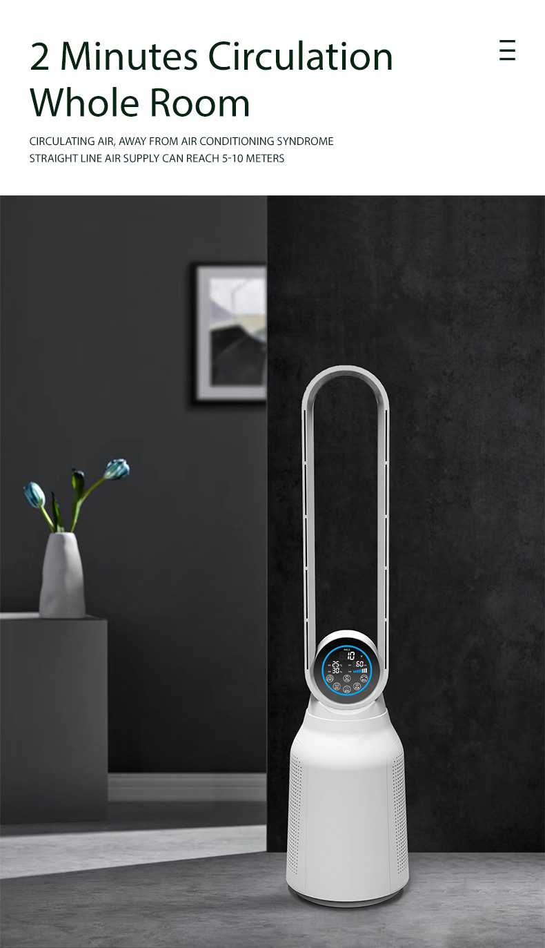 Multifunctional Smart 2 in 1 Home Air Filter Whole house HEPA Filter Leafless Air Purifier Standing Fan Tower Fan