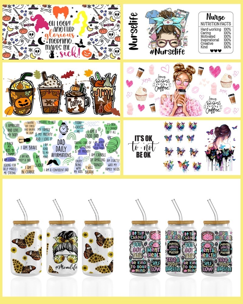 Wholesale Uv Dtf Cup Wrap Transfers Valentine'S Day High Quality Custom Uv Dtf Transfer Couple Design Cup Wrap