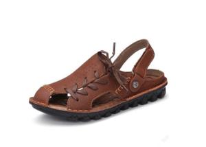 Quality Outdoor Handmade Leather Sandals Summer Black Platform Flat Sandals For Men wholesale