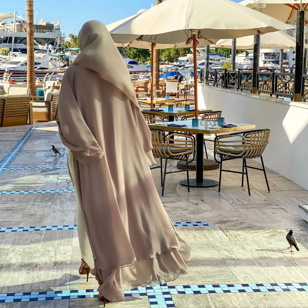 Solid Color Cardigan Soft Elegant Big Size Muslim Long Skirt Chiffon Clothes