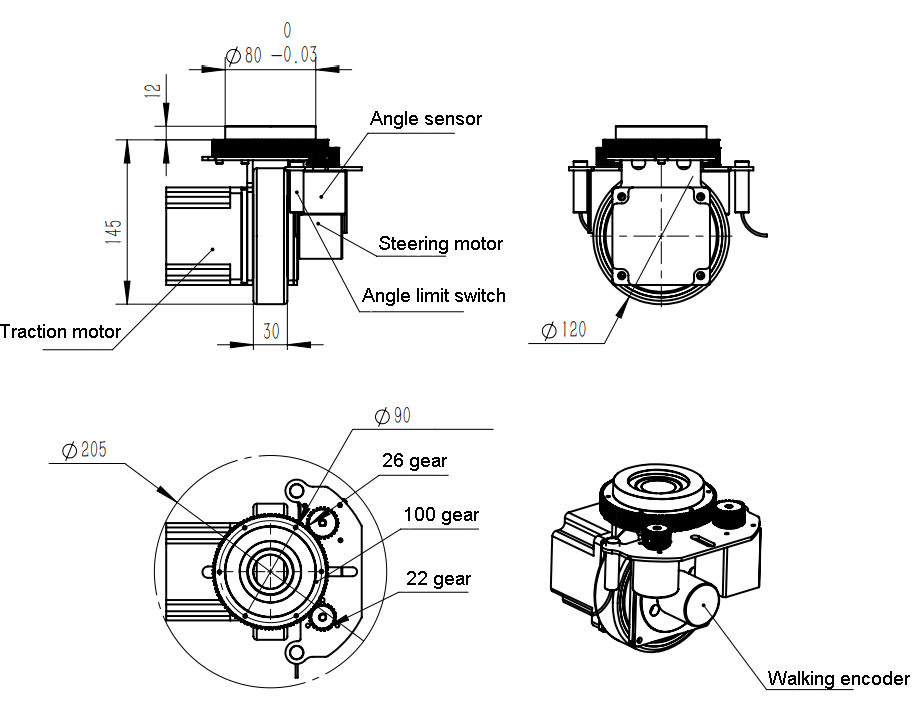 Stepper Motor Small Robot Drive Wheels DC48V For Mobile transportation