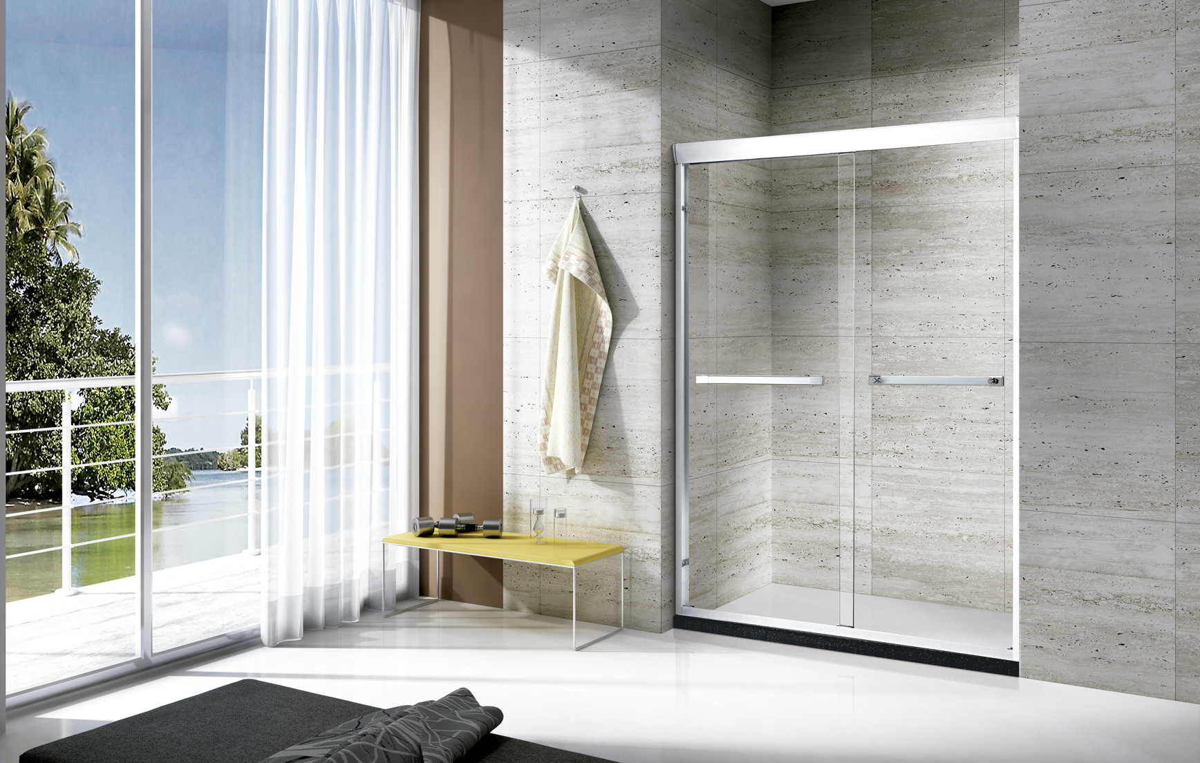 Stainless Bathroom Shower Enclosure Acrylic Base With Sliding Door