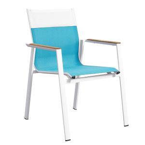 Quality Aluminum Outdoor Textilene Teak Wood Armrest Dining Chairs For Restaurant wholesale