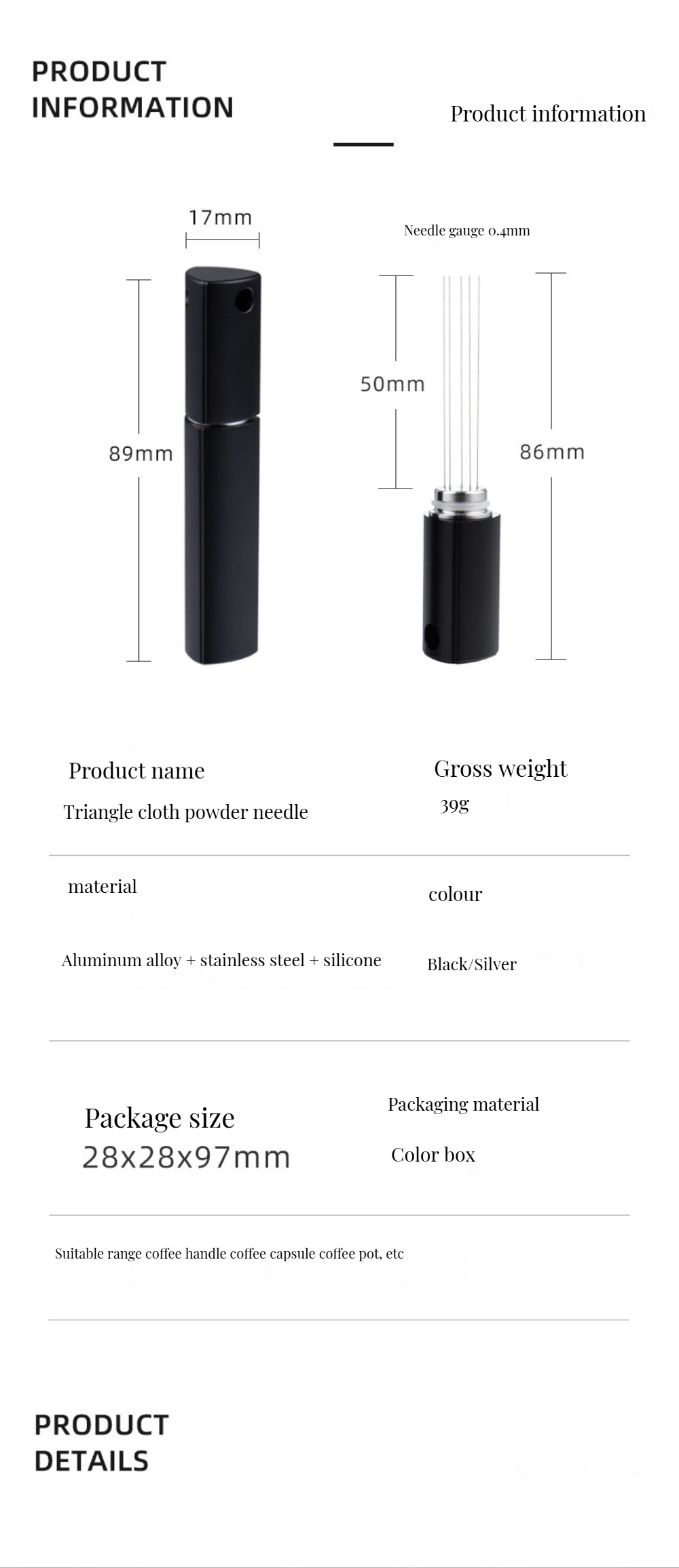HIGHWIN Modern 0.4mm 5 Needles Espresso Distribution Tool for Black Coffee Powder Filter